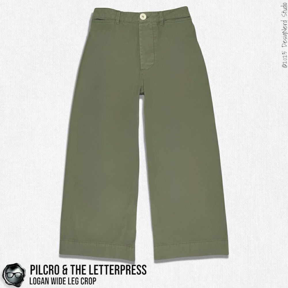 ANTHROPOLOGIE PILCRO & THE LETTERPRESS LOGAN WIDE LEG CROP PANTS IN OLIVE GREEN